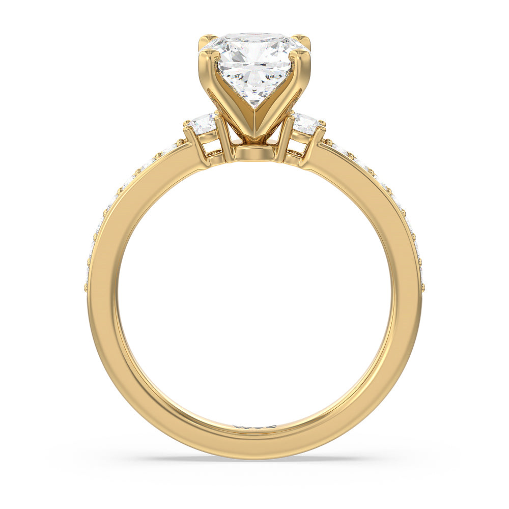 Duet Diamond Engagement Ring with Cushion Cut Diamond in 14KT Yellow Gold view 2