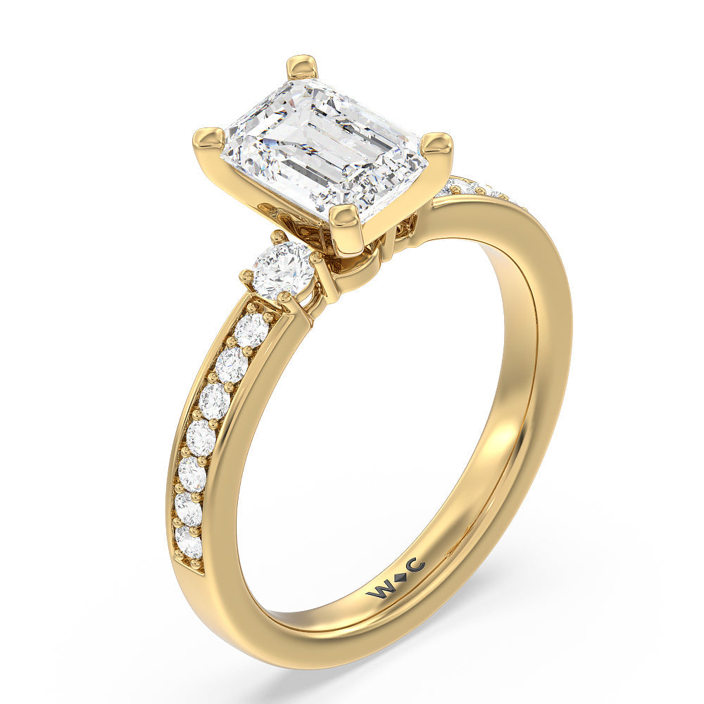 Duet Diamond Engagement Ring with Emerald Cut Diamond in 14KT Yellow Gold view 3