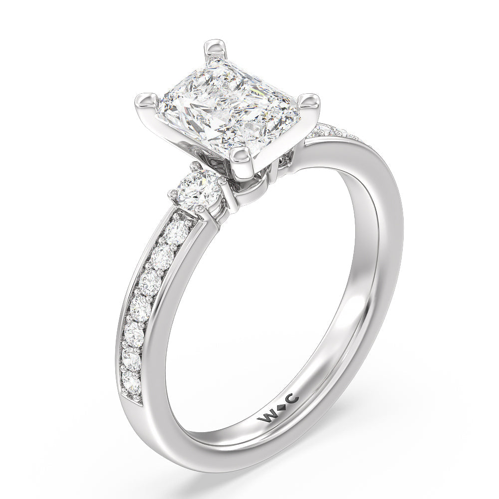 Duet Diamond Engagement Ring with Radiant Cut Diamond in 14KT Platinum view 3