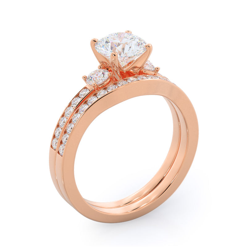 Duet Diamond Engagement Ring with Round Cut Diamond in 14KT Rose Gold view 4