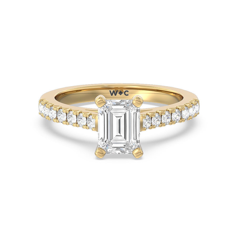 French Basket Pave Diamond Engagement Ring with Emerald Cut Diamond in 14KT Yellow Gold view 1