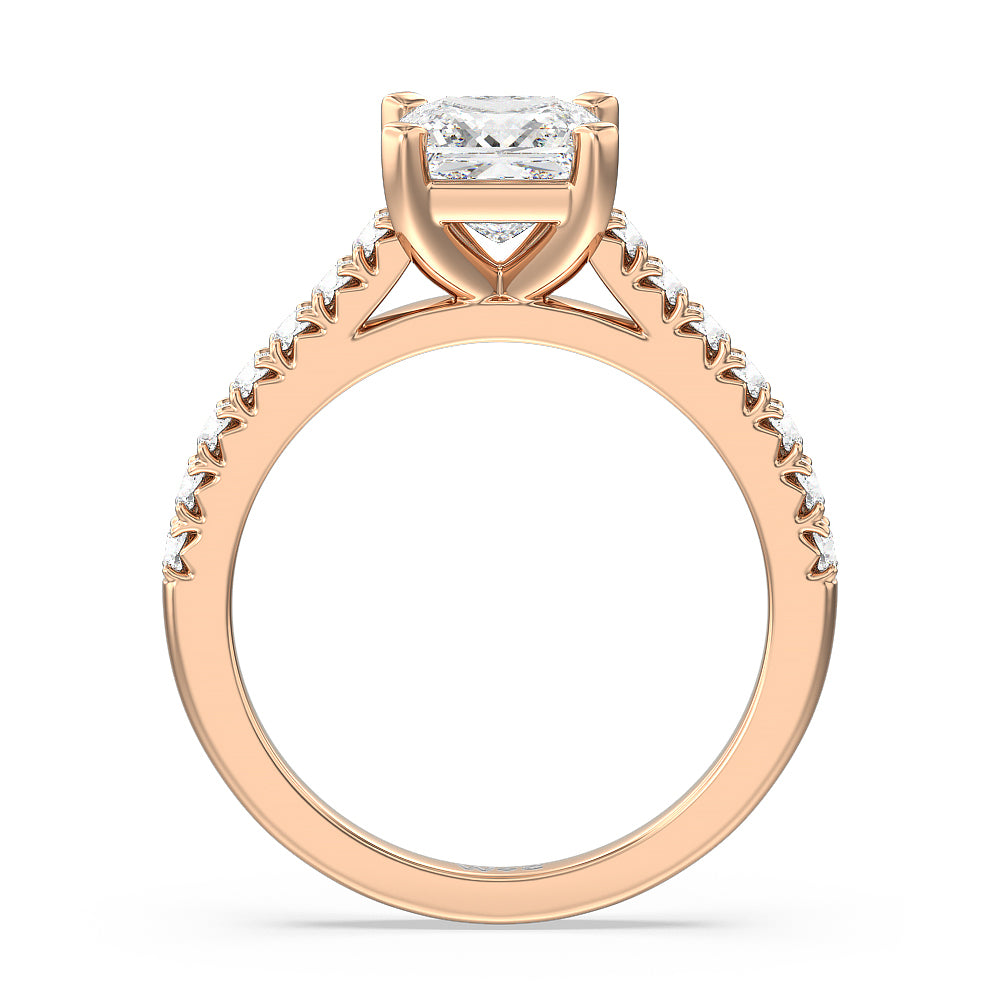 French Basket Pave Diamond Engagement Ring with Princess Cut Diamond in 14KT Rose Gold view 2