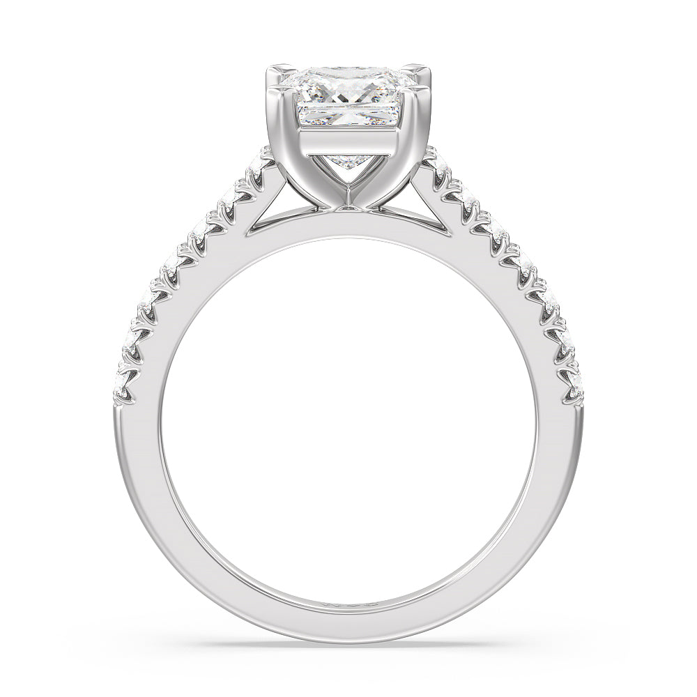 French Basket Pave Diamond Engagement Ring with Princess Cut Diamond in 14KT Platinum view 2