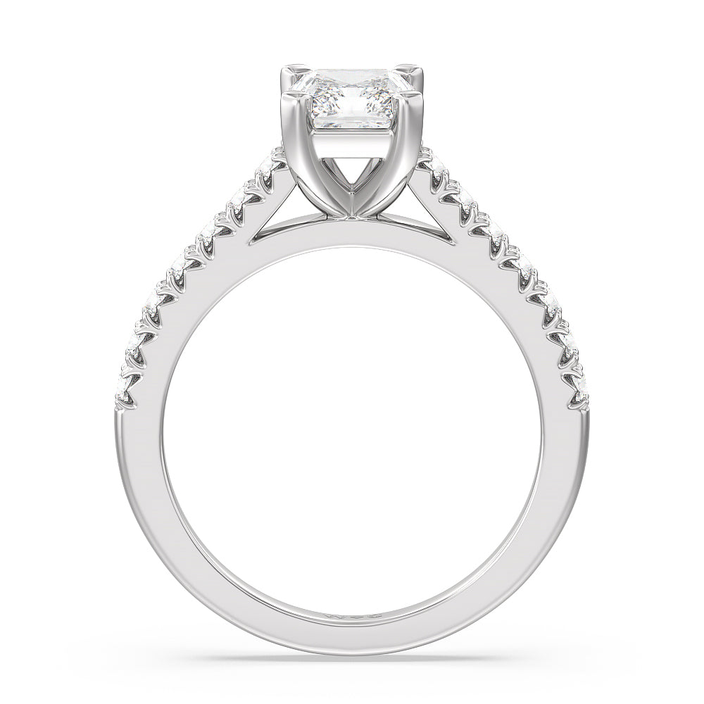 French Basket Pave Diamond Engagement Ring with Radiant Cut Diamond in 14KT Platinum view 2