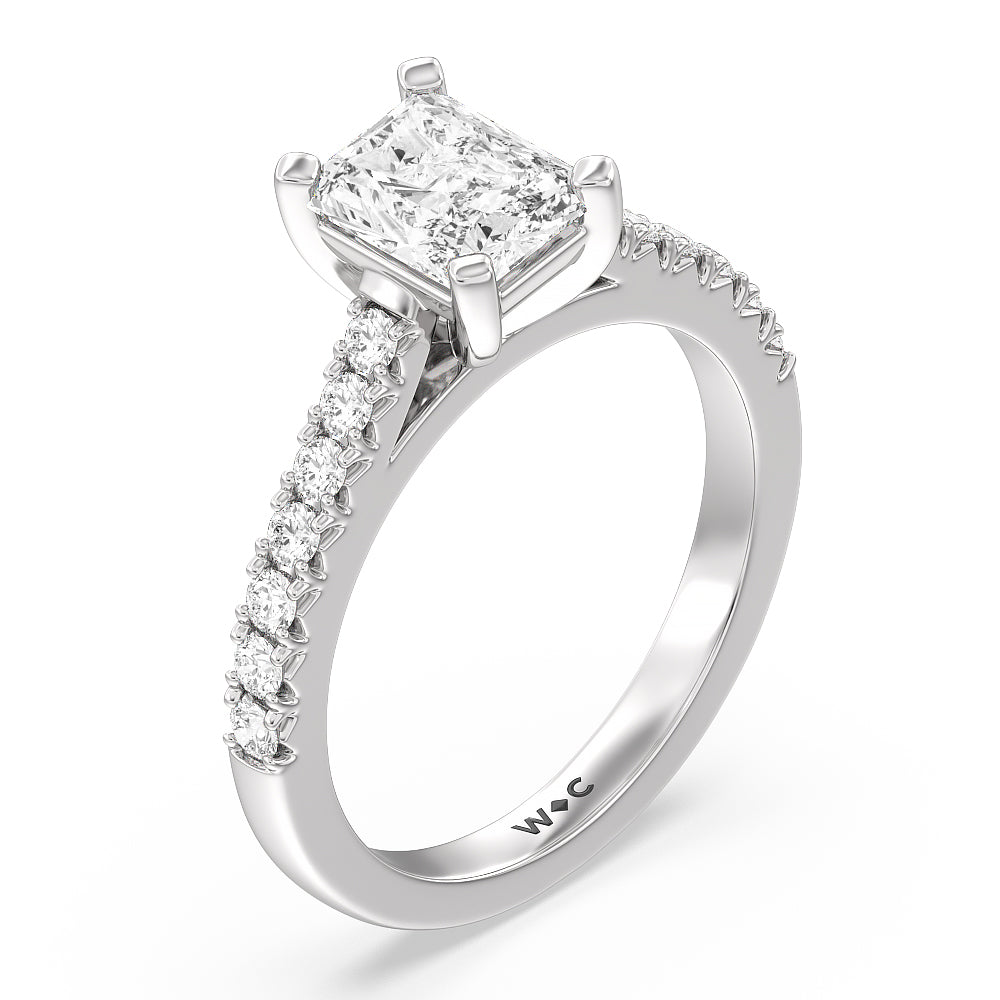 French Basket Pave Diamond Engagement Ring with Radiant Cut Diamond in 14KT Platinum view 3