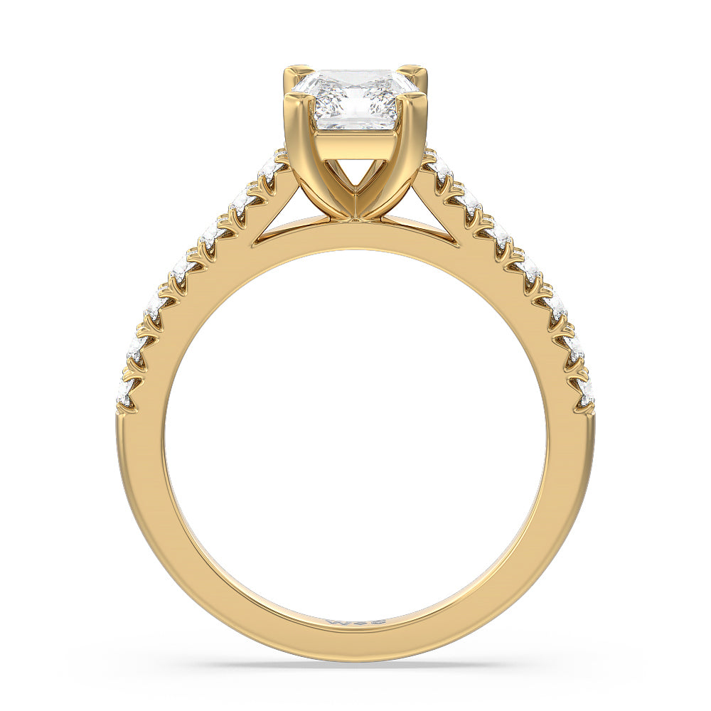 French Basket Pave Diamond Engagement Ring with Radiant Cut Diamond in 14KT Yellow Gold view 2