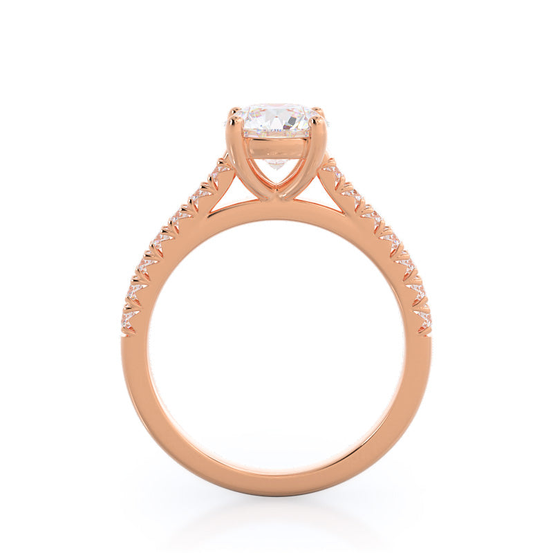 French Basket Pave Diamond Engagement Ring with Round Cut Diamond in 14KT Rose Gold view 2