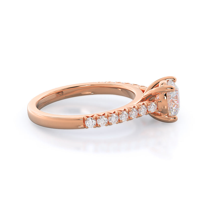 French Basket Pave Diamond Engagement Ring with Round Cut Diamond in 14KT Rose Gold view 3