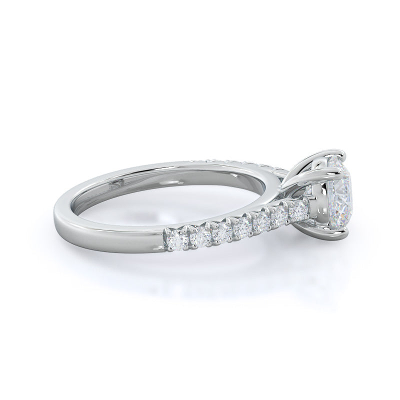 French Basket Pave Diamond Engagement Ring with Round Cut Diamond in 14KT Platinum view 3