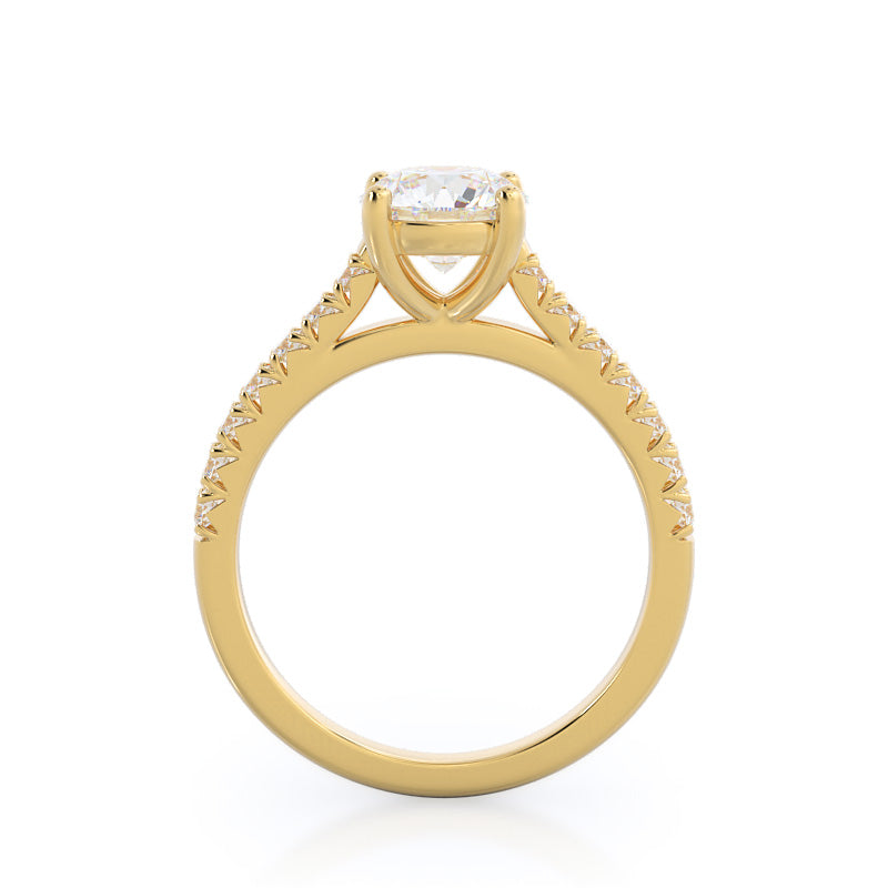 French Basket Pave Diamond Engagement Ring with Round Cut Diamond in 14KT Yellow Gold view 2
