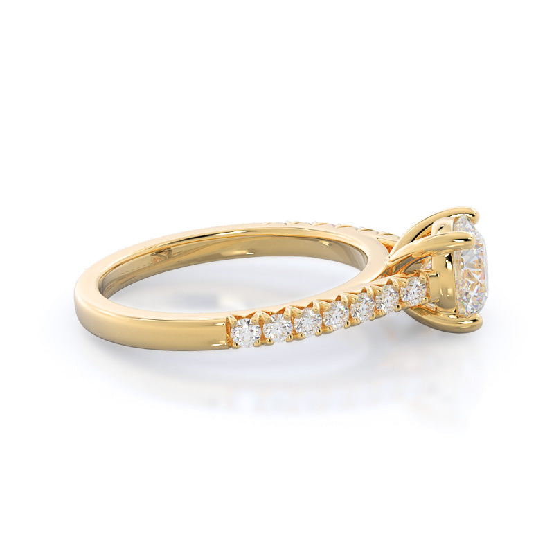 French Basket Pave Diamond Engagement Ring with Round Cut Diamond in 14KT Yellow Gold view 3
