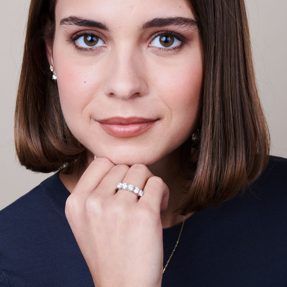 Model Wearing Five Stone Round Brilliant Cut Diamond Ring view