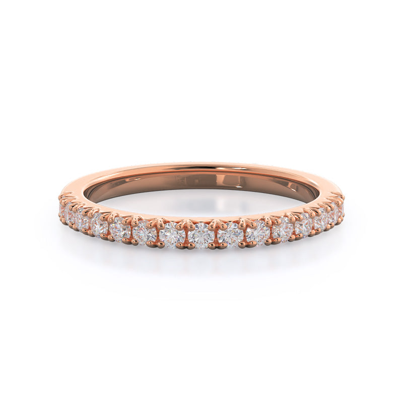 French Basket Pave Diamond Wedding Band with 18KT Rose Gold Cut Diamond in 14KT Rose Gold view 1