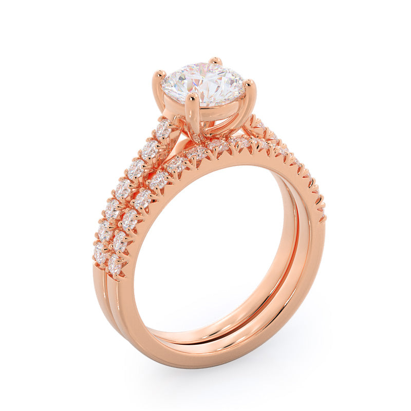 French Basket Pave Diamond Wedding Band with 18KT Rose Gold Cut Diamond in 14KT Rose Gold view 3