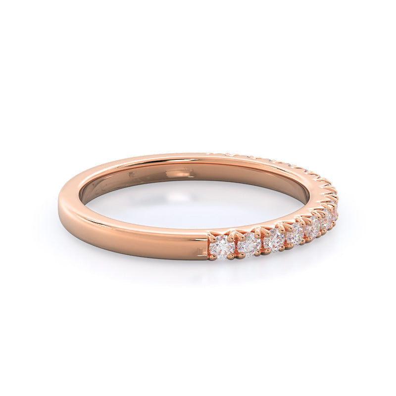French Basket Pave Diamond Wedding Band with 18KT Rose Gold Cut Diamond in 14KT Rose Gold view 4