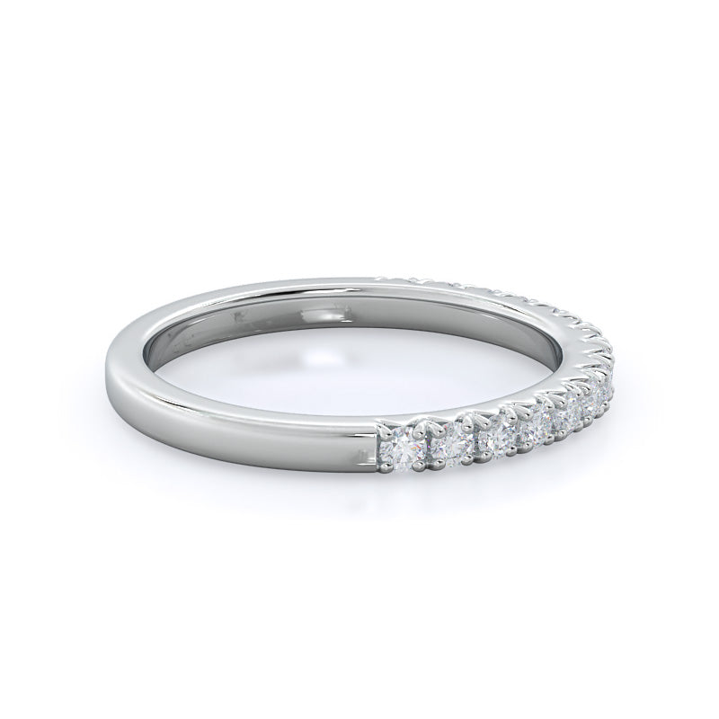 French Basket Pave Diamond Wedding Band with 18KT White Gold Cut Diamond in 14KT White Gold view 4