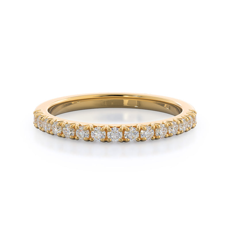 French Basket Pave Diamond Wedding Band with 18KT Yellow Gold Cut Diamond in 14KT Yellow Gold view 1