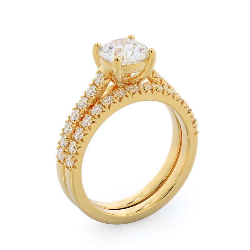 French Basket Pave Diamond Wedding Band with 18KT Yellow Gold Cut Diamond in 14KT Yellow Gold view 3