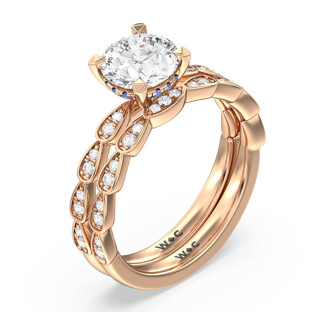 Forget-Me-Not Hidden Halo Diamond Wedding Band with 18KT Rose Gold Cut Diamond in 14KT Rose Gold view 3