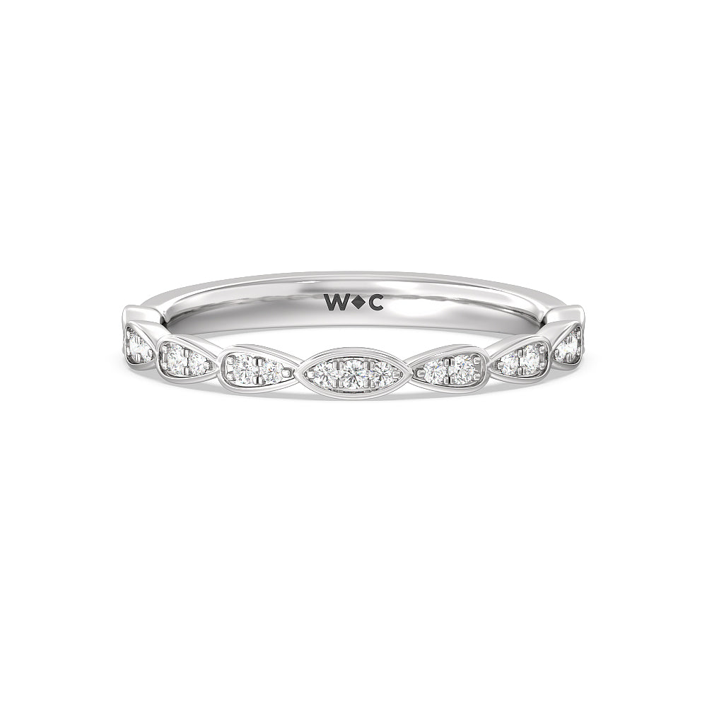 Forget-Me-Not Hidden Halo Diamond Wedding Band with 18KT White Gold Cut Diamond in 14KT White Gold view 1