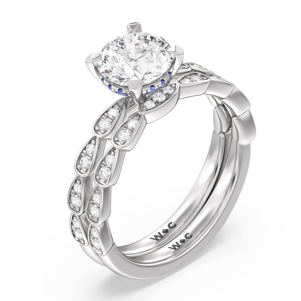 Forget-Me-Not Hidden Halo Diamond Wedding Band with 18KT White Gold Cut Diamond in 14KT White Gold view 3