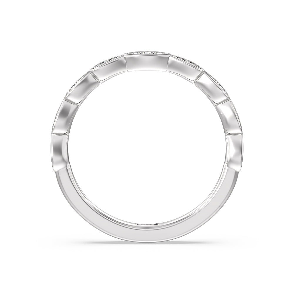 Forget-Me-Not Hidden Halo Diamond Wedding Band with 18KT White Gold Cut Diamond in 14KT White Gold view 2