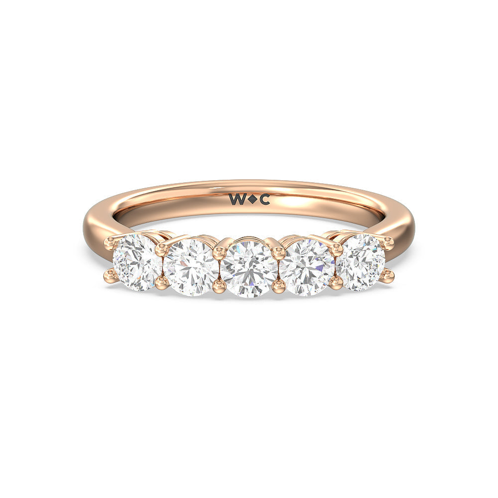Five Stone Round Brilliant Cut Diamond Ring with 18KT Rose Gold / Lab / 1 Cut Diamond in 14KT Rose Gold / Lab / 1 view 1