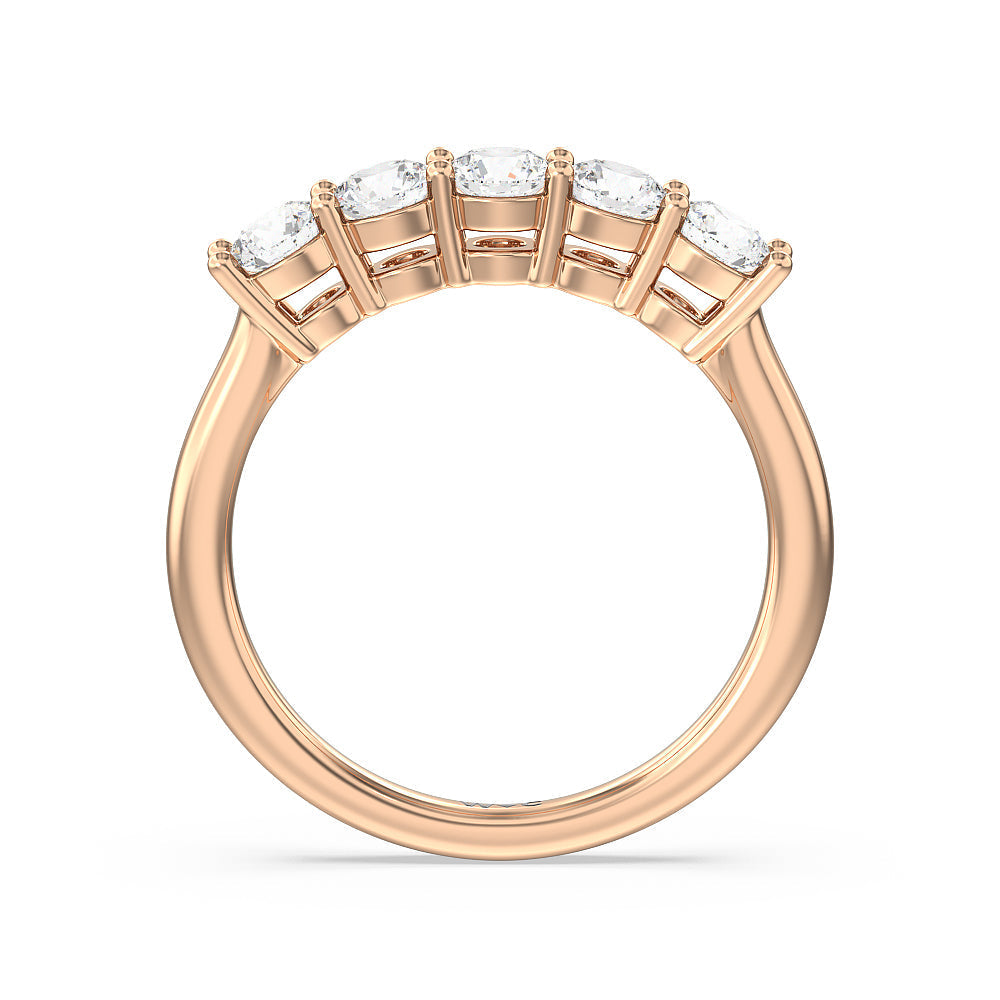 Five Stone Round Brilliant Cut Diamond Ring with 18KT Rose Gold / Lab / 1 Cut Diamond in 14KT Rose Gold / Lab / 1 view 2