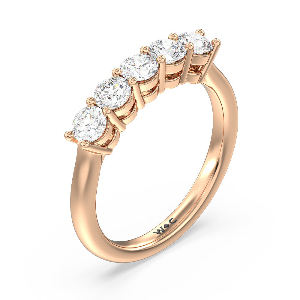 Five Stone Round Brilliant Cut Diamond Ring with 18KT Rose Gold / Lab / 1 Cut Diamond in 14KT Rose Gold / Lab / 1 view 3