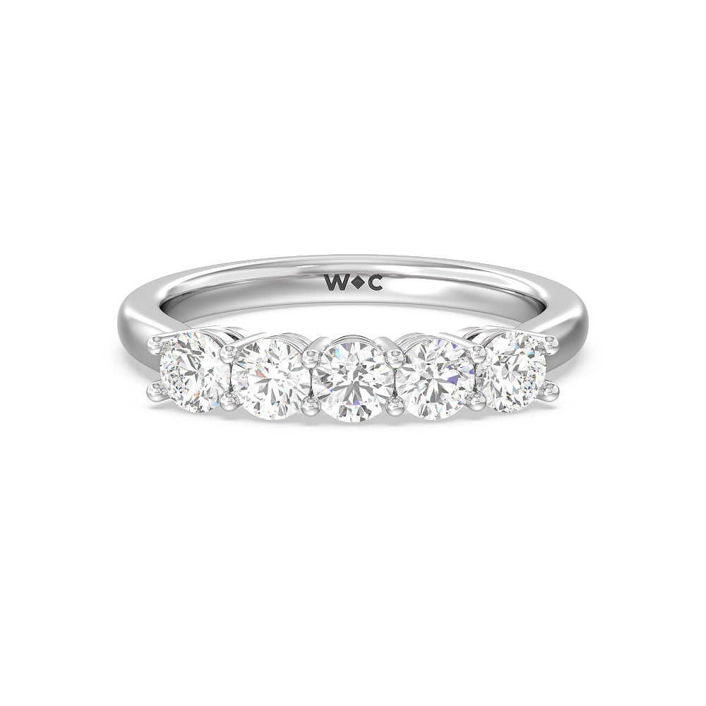 Five Stone Round Brilliant Cut Diamond Ring with 18KT White Gold / Lab / 1 Cut Diamond in 14KT White Gold / Lab / 1 view 1
