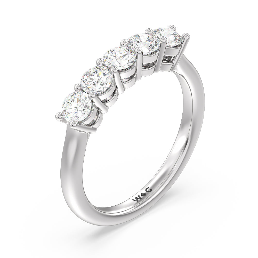 Five Stone Round Brilliant Cut Diamond Ring with 18KT White Gold / Lab / 1 Cut Diamond in 14KT White Gold / Lab / 1 view 3