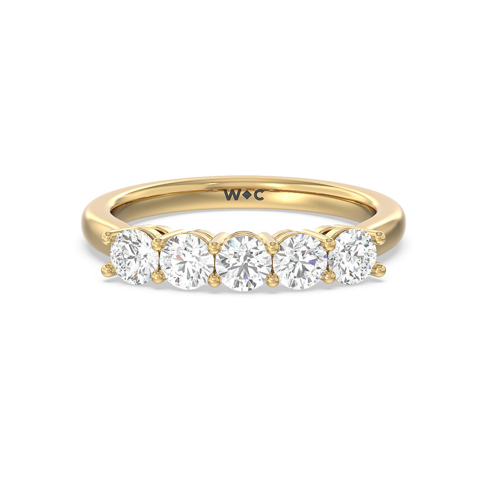 Five Stone Round Brilliant Cut Diamond Ring with 18KT Yellow Gold / Lab / 1 Cut Diamond in 14KT Yellow Gold / Lab / 1 view 1