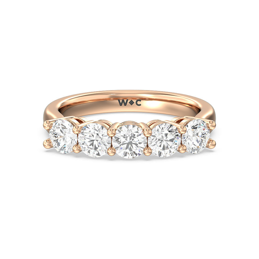 Five Stone Round Brilliant Cut Diamond Ring with 18KT Rose Gold / Lab / 1 1/2 Cut Diamond in 14KT Rose Gold / Lab / 1 1/2 view 1
