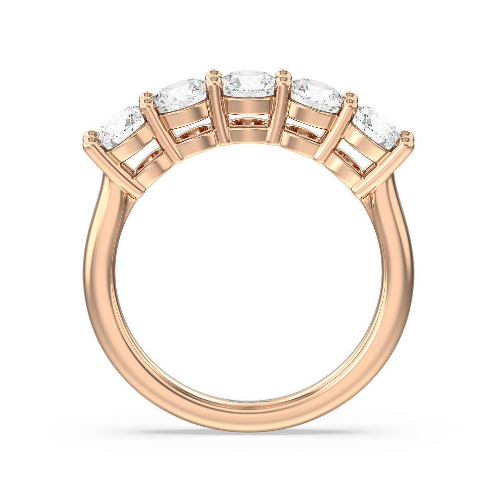 Five Stone Round Brilliant Cut Diamond Ring with 18KT Rose Gold / Lab / 1 1/2 Cut Diamond in 14KT Rose Gold / Lab / 1 1/2 view 2