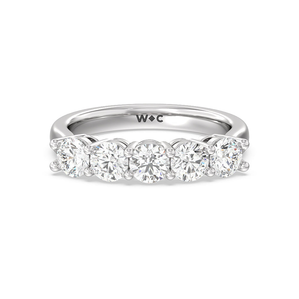 Five Stone Round Brilliant Cut Diamond Ring with 18KT White Gold / Lab / 1 1/2 Cut Diamond in 14KT White Gold / Lab / 1 1/2 view 1