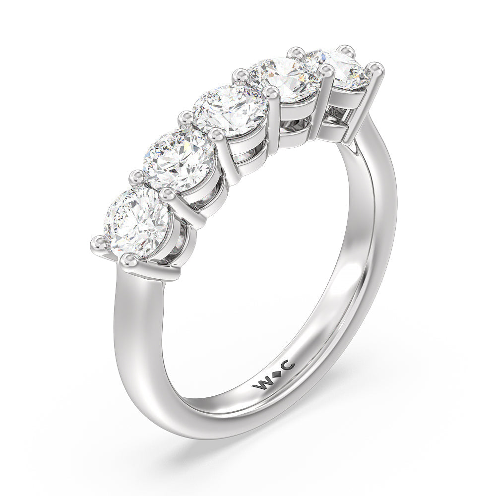 Five Stone Round Brilliant Cut Diamond Ring with 18KT White Gold / Lab / 1 1/2 Cut Diamond in 14KT White Gold / Lab / 1 1/2 view 3