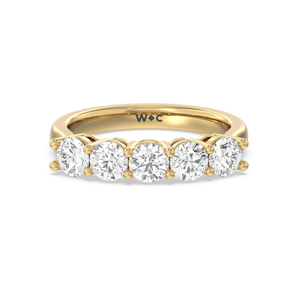Five Stone Round Brilliant Cut Diamond Ring with 18KT Yellow Gold / Lab / 1 1/2 Cut Diamond in 14KT Yellow Gold / Lab / 1 1/2 view 1