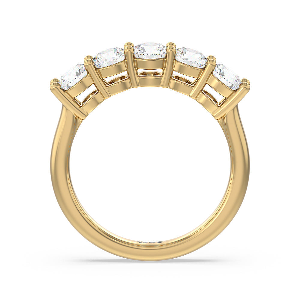 Five Stone Round Brilliant Cut Diamond Ring with 18KT Yellow Gold / Lab / 1 1/2 Cut Diamond in 14KT Yellow Gold / Lab / 1 1/2 view 2