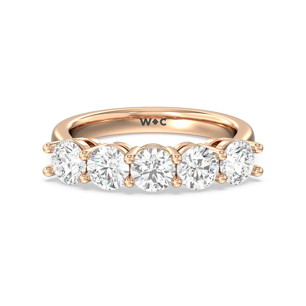 Five Stone Round Brilliant Cut Diamond Ring with 18KT Rose Gold / Lab / 2 Cut Diamond in 14KT Rose Gold / Lab / 2 view 1
