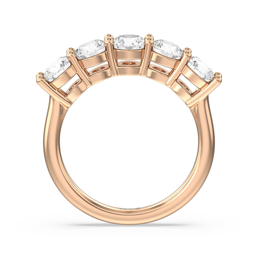 Five Stone Round Brilliant Cut Diamond Ring with 18KT Rose Gold / Lab / 2 Cut Diamond in 14KT Rose Gold / Lab / 2 view 2