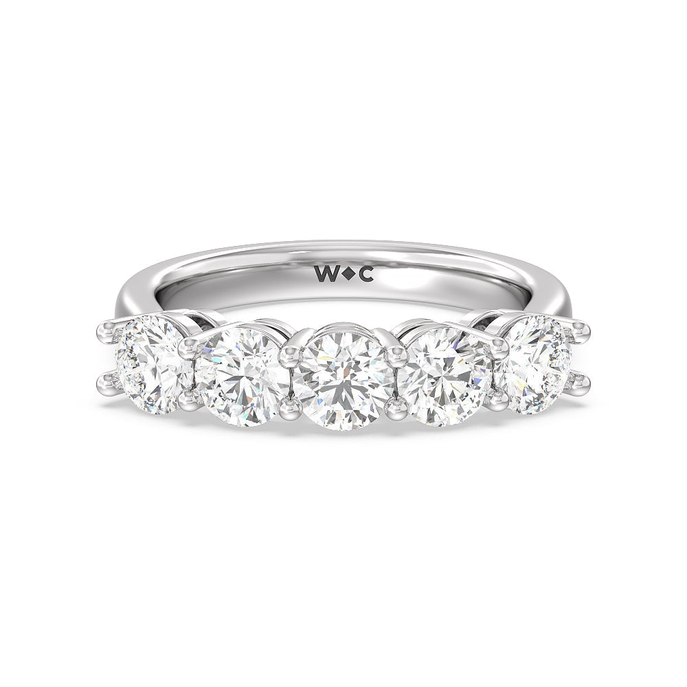 Five Stone Round Brilliant Cut Diamond Ring with 18KT White Gold / Lab / 2 Cut Diamond in 14KT White Gold / Lab / 2 view 1