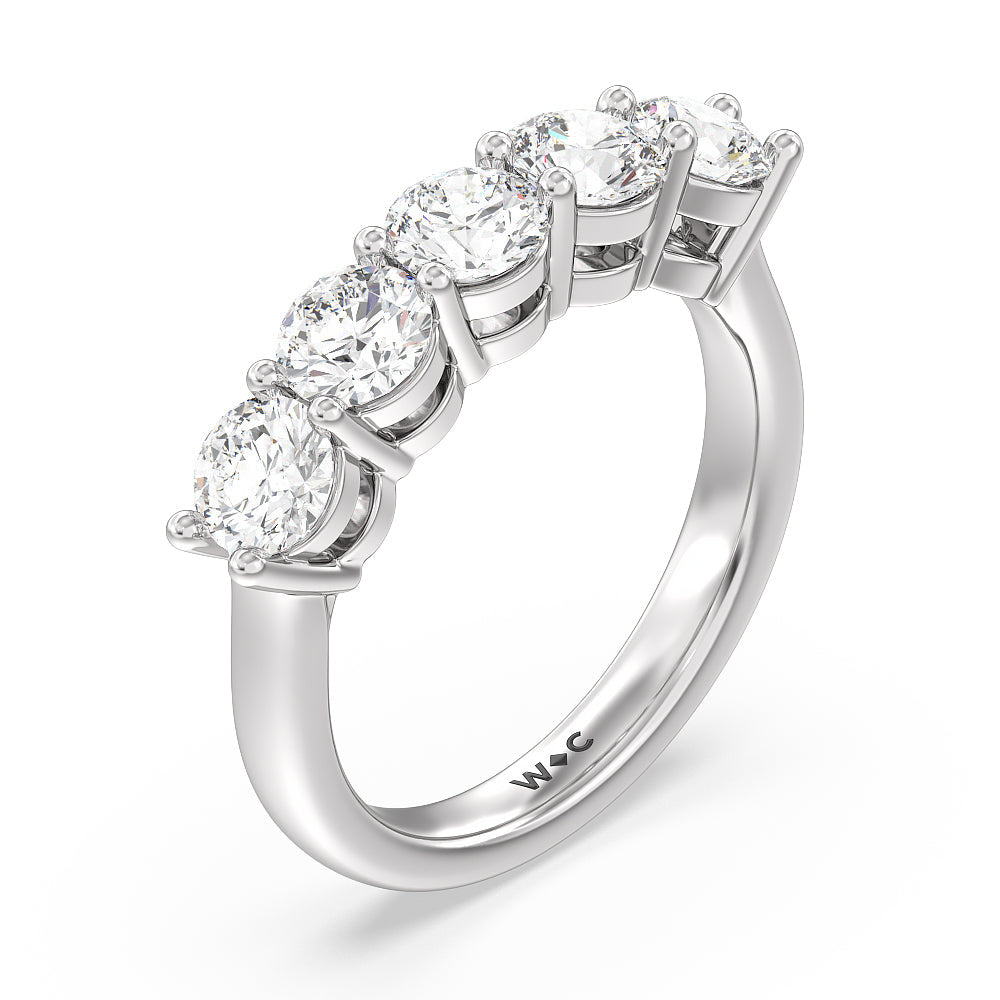 Five Stone Round Brilliant Cut Diamond Ring with 18KT White Gold / Lab / 2 Cut Diamond in 14KT White Gold / Lab / 2 view 3