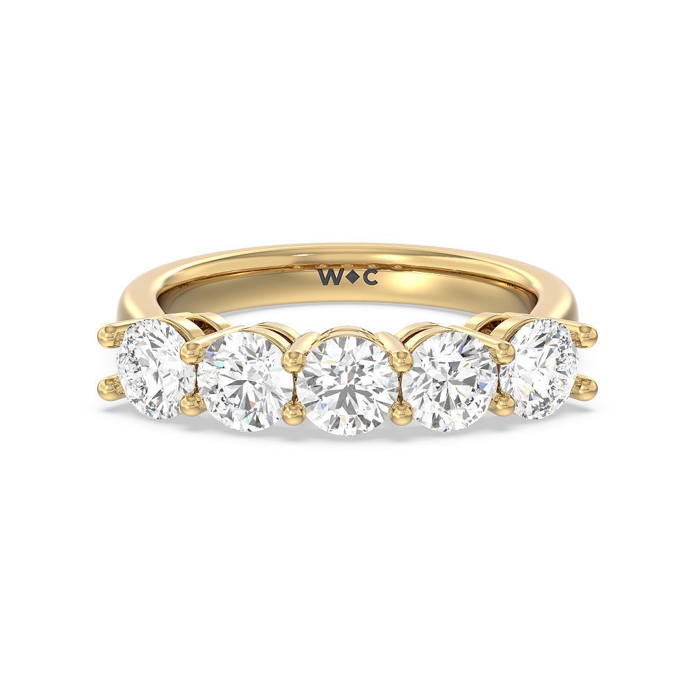 Five Stone Round Brilliant Cut Diamond Ring with 18KT Yellow Gold / Lab / 2 Cut Diamond in 14KT Yellow Gold / Lab / 2 view 1