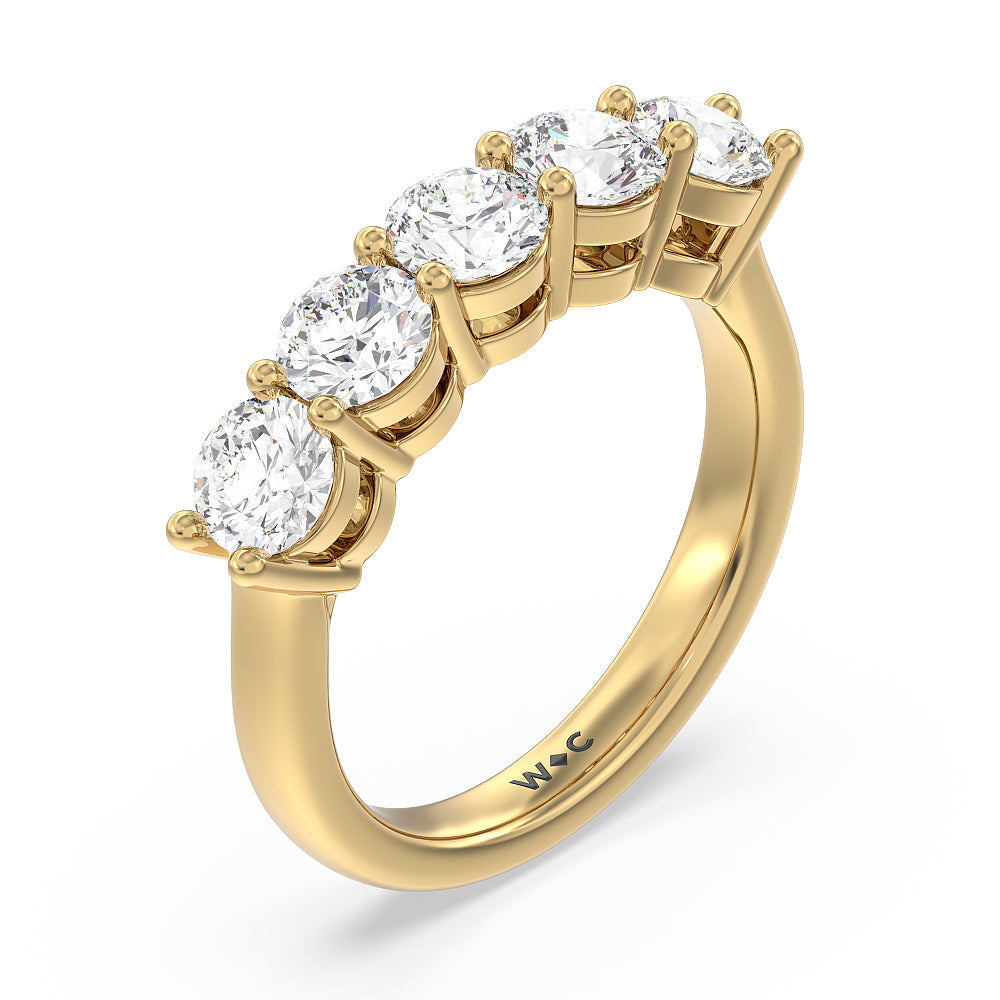 Five Stone Round Brilliant Cut Diamond Ring with 18KT Yellow Gold / Lab / 2 Cut Diamond in 14KT Yellow Gold / Lab / 2 view 3