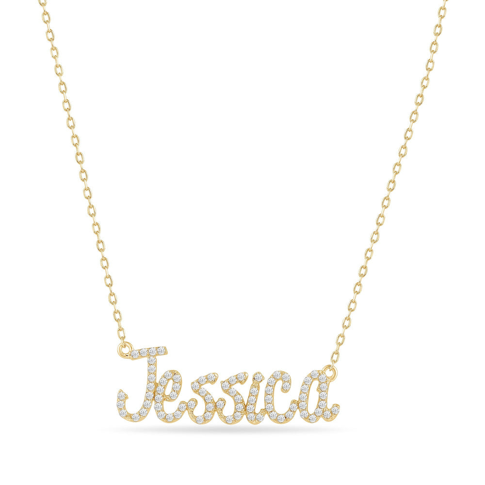 Personalized Name Necklace with Diamonds with 10 Cut Diamond in 14KT Yellow Gold view 1
