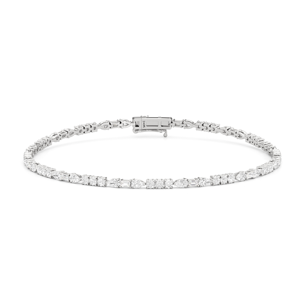 Pear, Emerald and Round Linear Tennis Bracelet with 2 3/4 Cut Diamond in 14KT White Gold view 1
