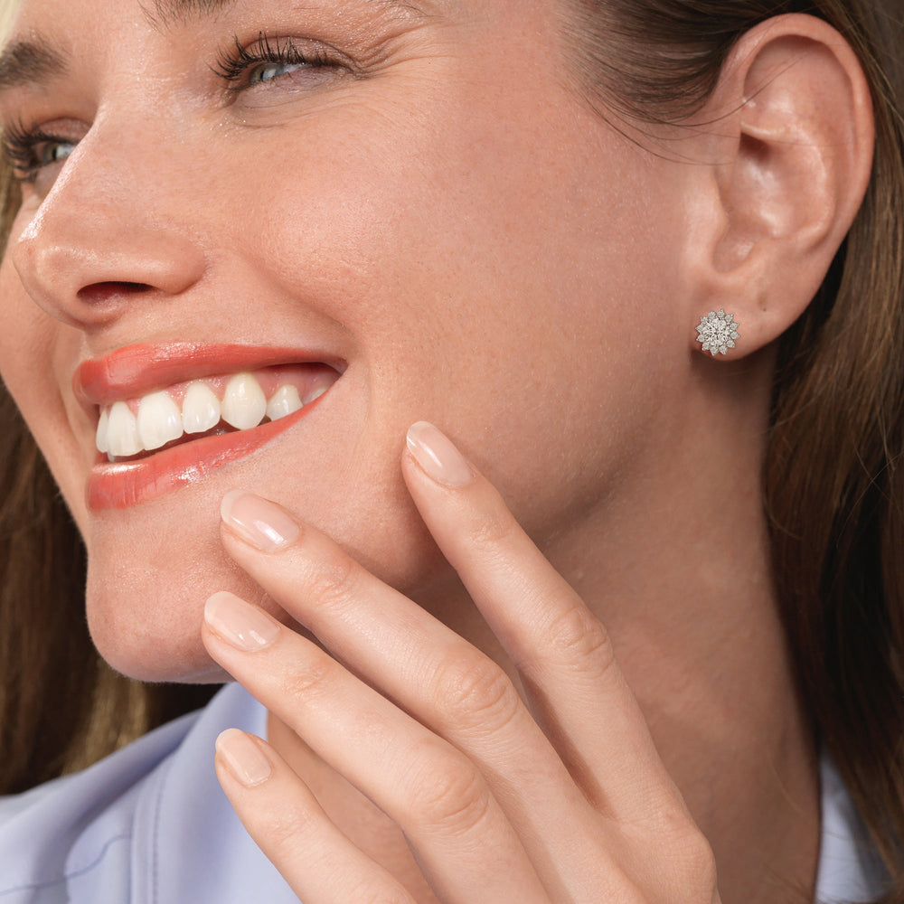 Flower Halo Diamond Earrings with 18KT Rose Gold / Lab / 1 3/4 Cut Diamond in 14KT Rose Gold / Lab / 1 3/4 view 3
