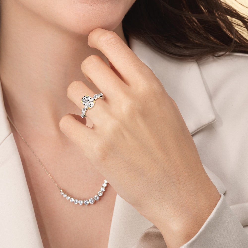 Model Wearing Celestia Marquise Set Studded Gallery Engagement Ring view