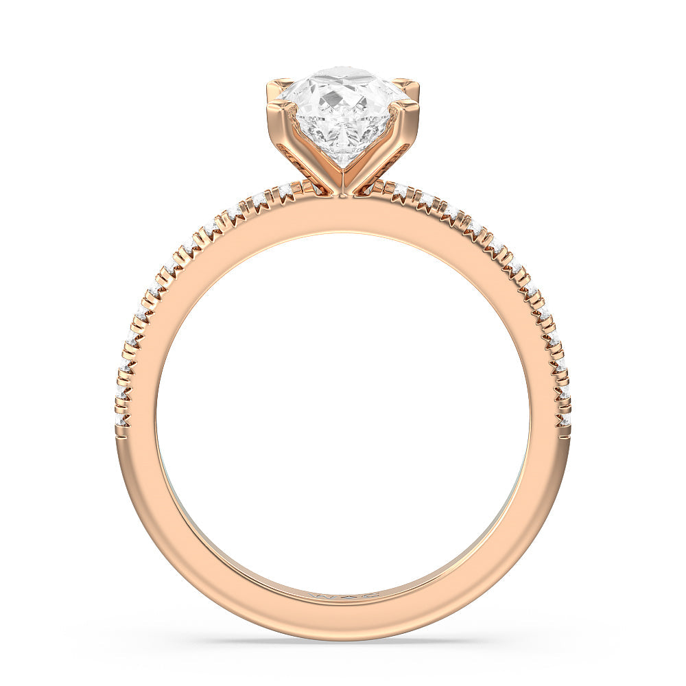 French Cut Pave Diamond Engagement Ring with Pear Cut Diamond in 14KT Rose Gold view 2
