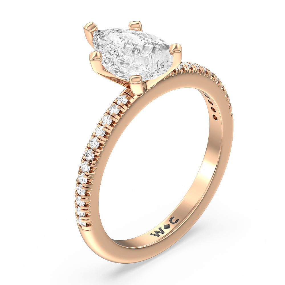 French Cut Pave Diamond Engagement Ring with Pear Cut Diamond in 14KT Rose Gold view 3
